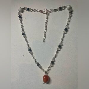 Elegant Silver and Red Beaded Necklace